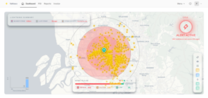 Lightning strike detection dashboard showing real-time alerts on a Malaysia map